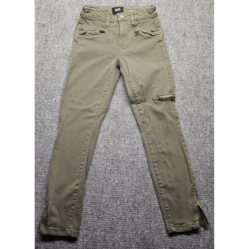 Paige Olive Leaf Skinny Utility Jeans Zipper Ankle Pockets 26 3198700-3359